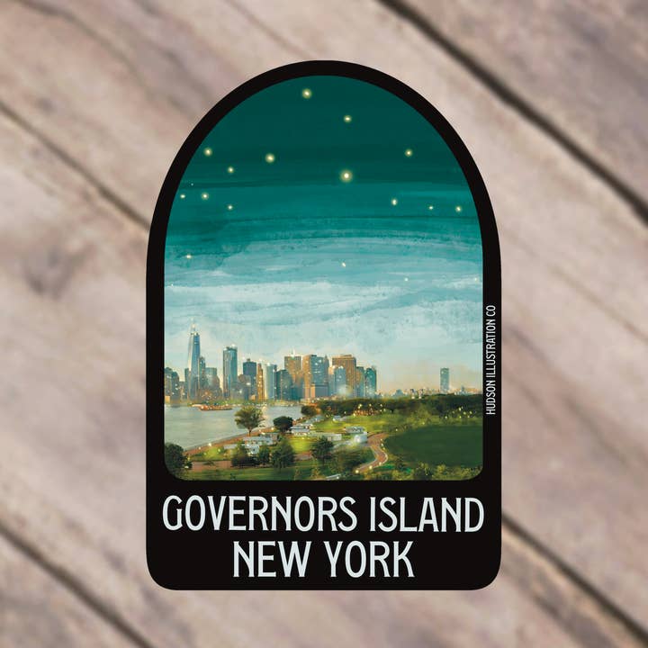 Governors Island, Nueva York, pegatina, imán, impresión y tarjetas postales para venta al por mayor de Hudson Illustration Co - About Town Co