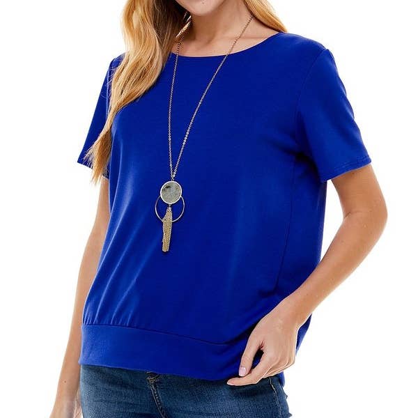 ATP-2328FT-Women's French Terry LooseFit Solid Top with Band for wholesale by Azules Clothing