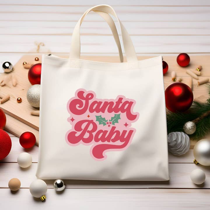 Santa Baby Christmas Tote Bag for wholesale by Sister Ray