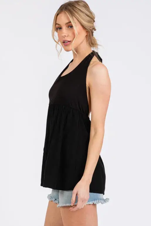 Final Touch - Wholesale Blouse - Women's - Halter Neck With Tie Woven Flare Top - NT313681