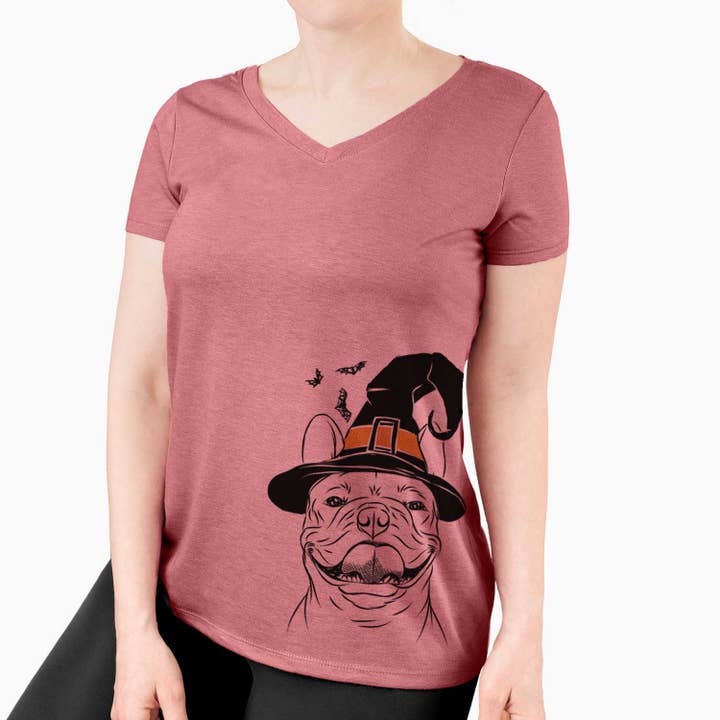 Inkopious - Wholesale Screen Printed T-Shirt - Women's - Witch Gaston the French Bulldog - Women's Perfect V-neck Shirt7
