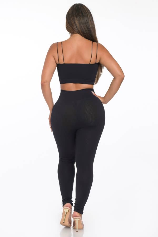 Lime All the Time - Wholesale Lounge Set - Women's - 2 Pcs Seamless Double Spaghetti Strap Top and Legging Set18