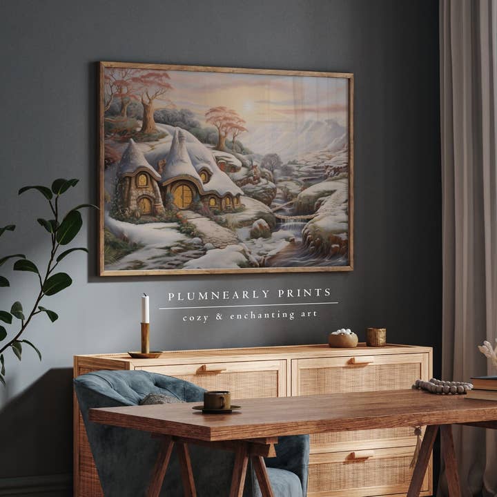 Plumnearly Prints - Wholesale Art Print - Hobbit House Winter Landscape Painting Art Print Poster 2