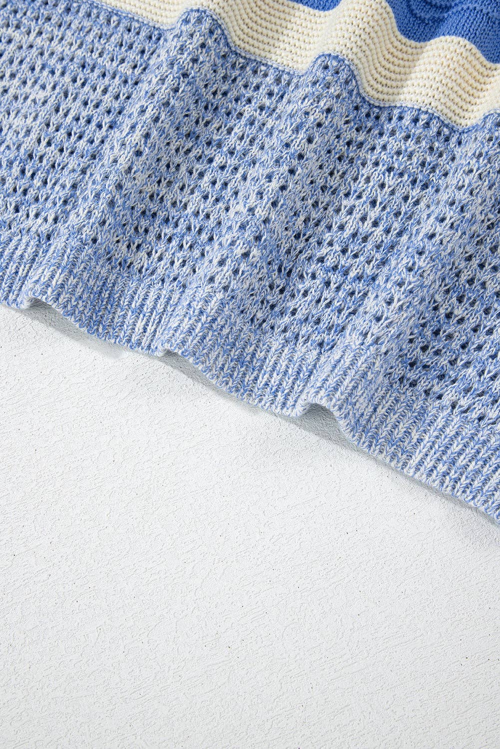 Light Blue Open Stitch Puff Sleeve Sweater for wholesale on Faire6