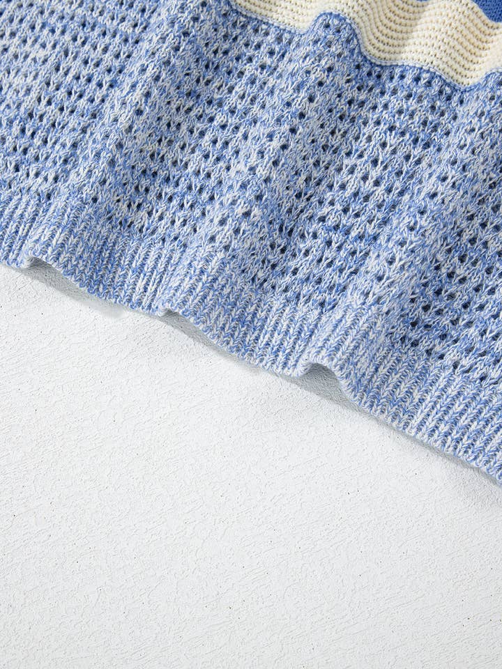Light Blue Open Stitch Puff Sleeve Sweater for wholesale on Faire6