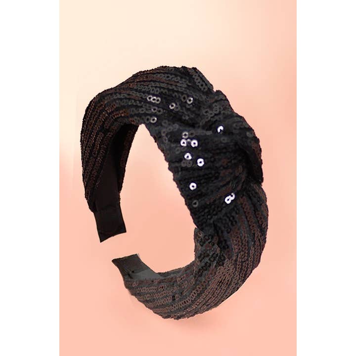 JOSSLYN by wall to wall - Wholesale Fashion Headband - Women's - SEQUIN STRIPE EMBELLISHED KNOT HEADBAND | 40HB145