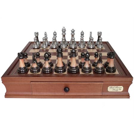 Staunton Metal/Marble Finish Chess Set with Drawers 16 for wholesale by Dal Rossi Italy