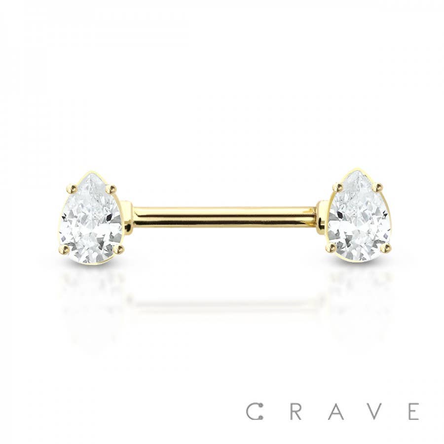 CRAVE - Wholesale Nipple Ring - TEARDROP PRONG SET 316L SURGICAL STEEL NIPPLE BAR4