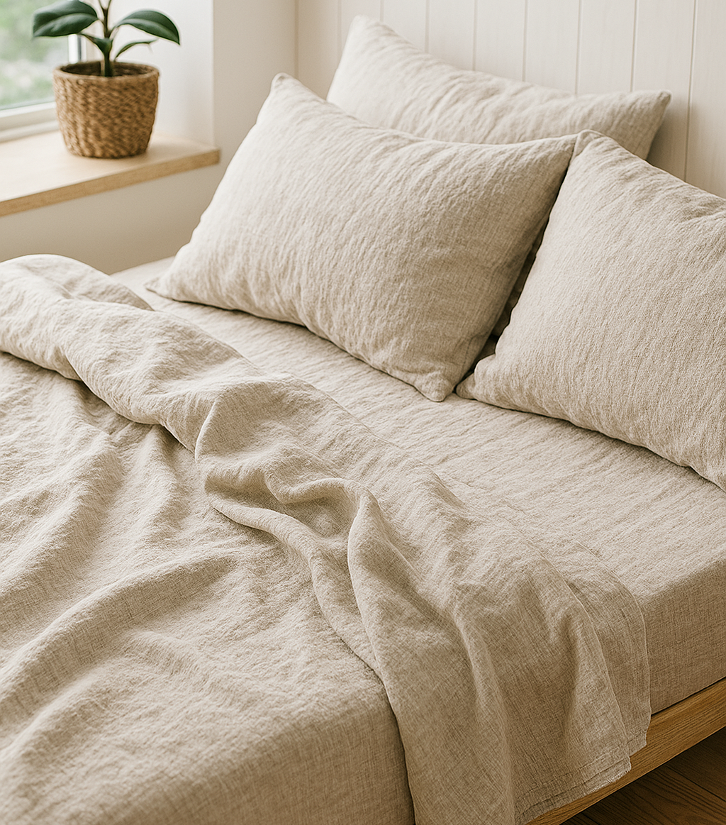 Q VITA - Wholesale Sheet Set - 20% French Linen 80% Tencel Sheet Set (4 pcs) - Oatmeal0