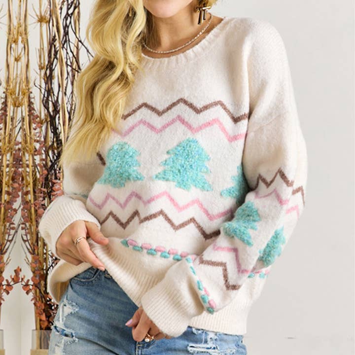 TURTLENECK SWEATER CHRISTMAS TREE THREAD EDGING for wholesale by Lily Clothing