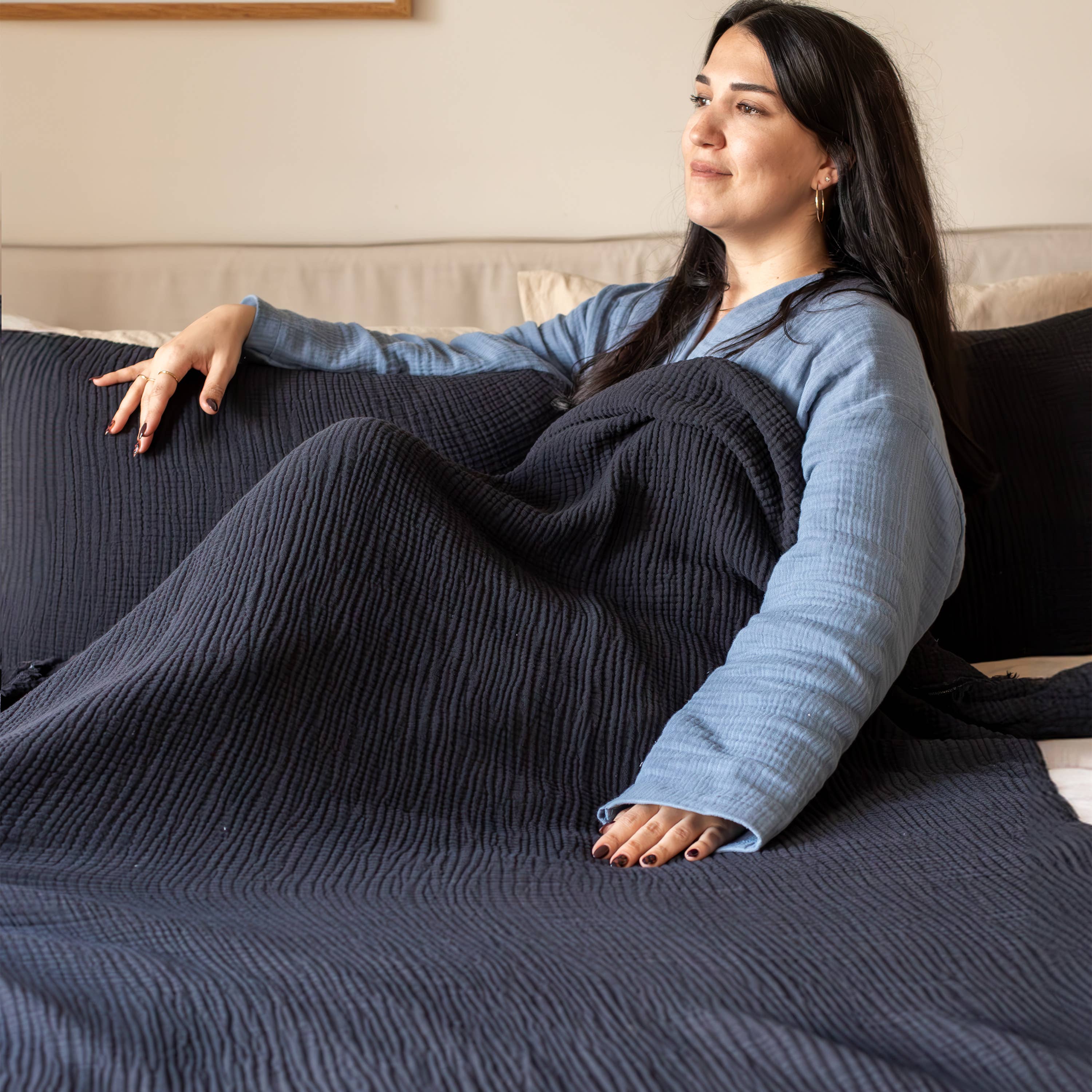 Vivamaison - Vente Plaids - Couvre-lit en mousseline frangé 100 % coton doux, 4 couches premium118