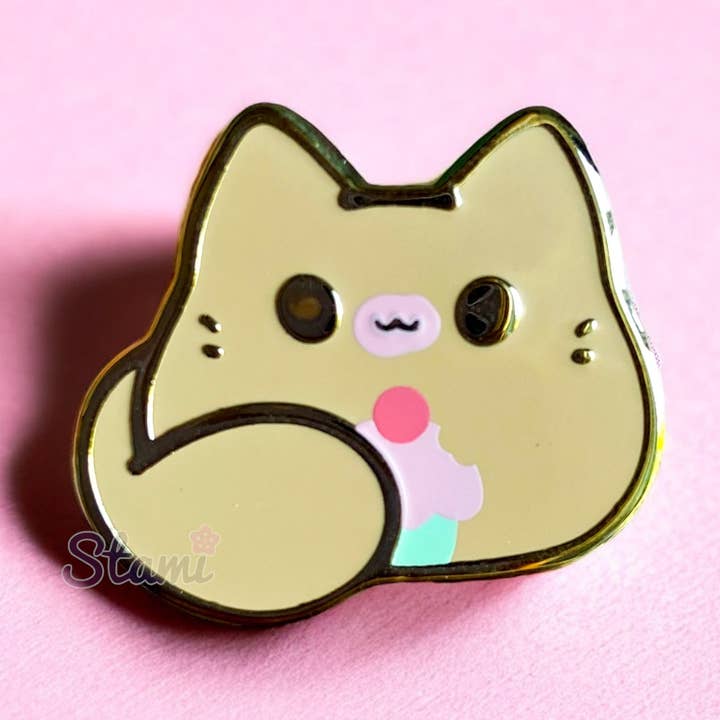 Cupcake Kitty Bean Pin for wholesale by Stami Studios