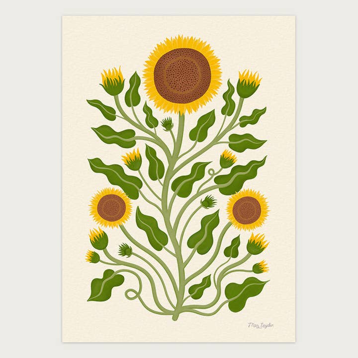 Sunflower Floral Art Print – Colourful Botanical Wall Art for wholesale by Maz Leyden