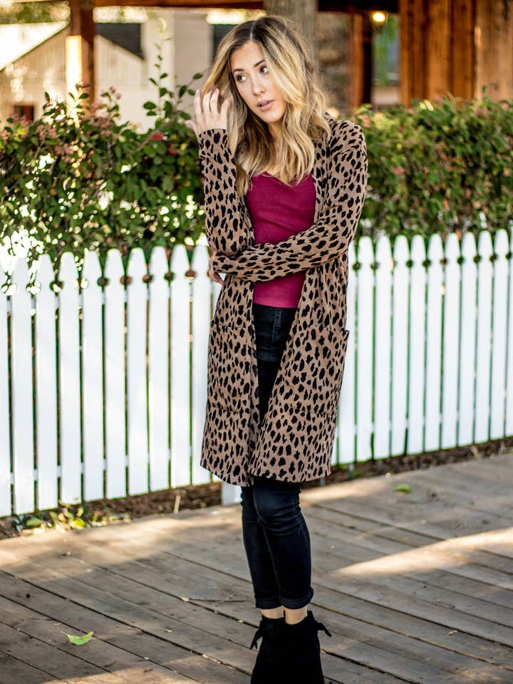 Tickled Teal - Wholesale Cardigan - Women's - Cheetah Print Nora Cardigan | S-3X