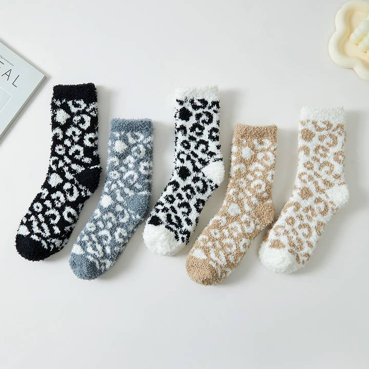 ASSORTED COLORS Leopard Pattern Fuzzy Winter Socks for wholesale on Faire
