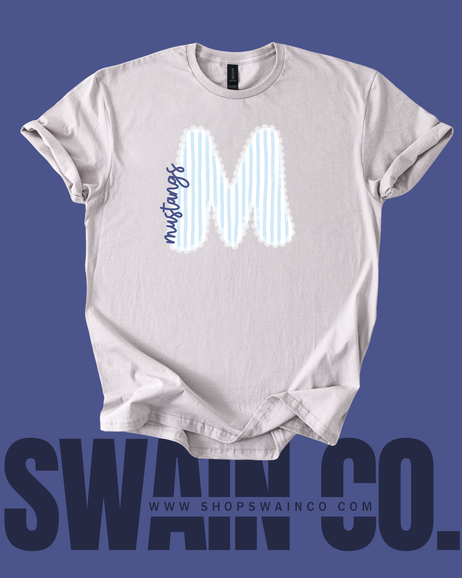 Swain Co. Embroidery & Press - Wholesale Screen Printed T-Shirt - Women's - Preppy Lace Border Mascot T-Shirt – Personalized Spirit Tee0