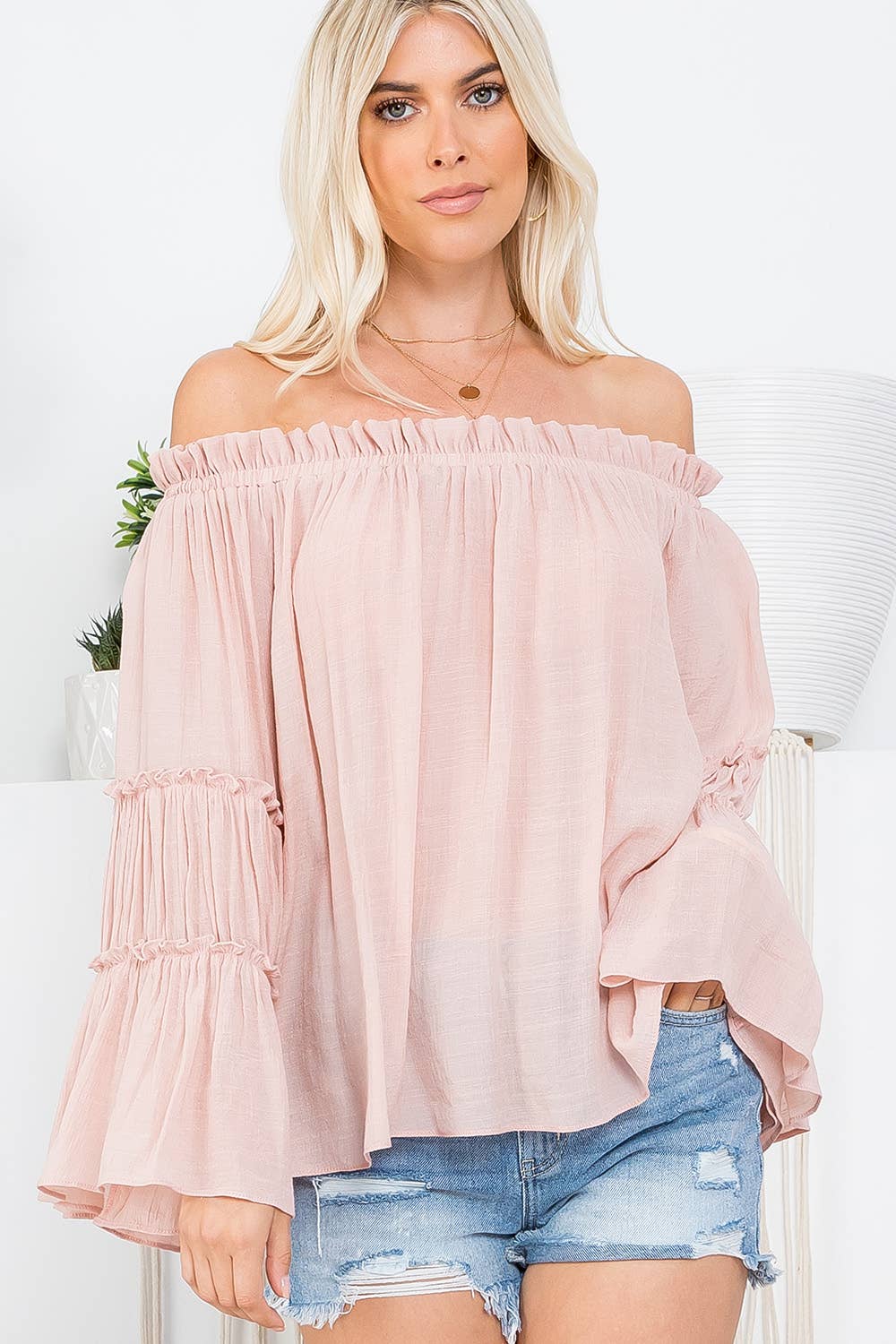 Sweet Lovely by Jen - Wholesale Blouse – Women’s - OFF SHOULDER TIERED BELL SLEEVE TOP29