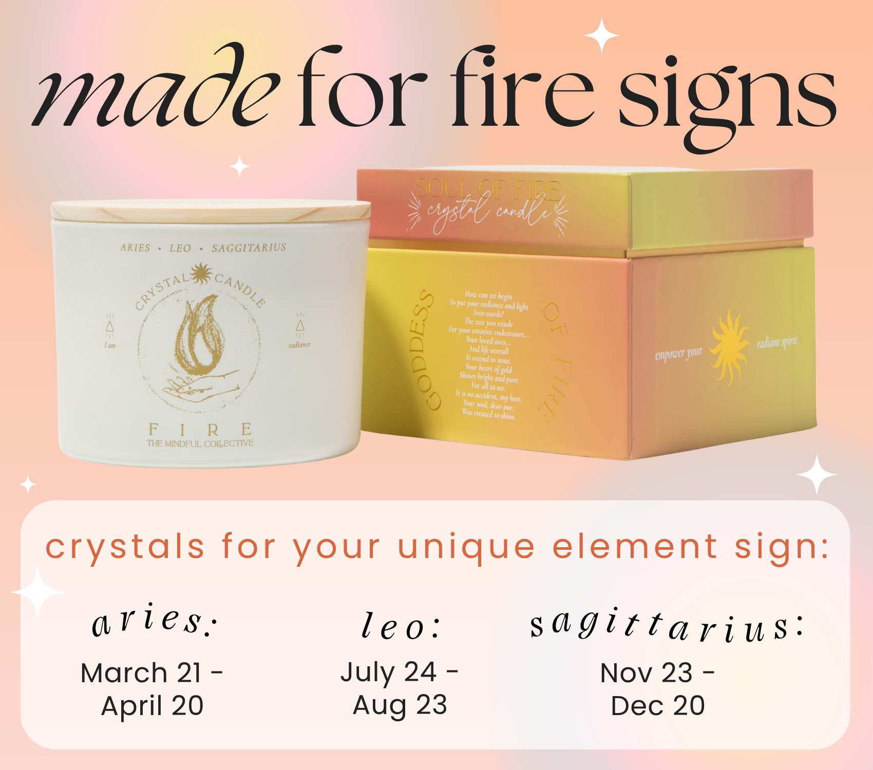 THE MINDFUL COLLECTIVE - Wholesale Jar/Filled Candle - Fire Element Crystal Candle – Aries, Leo & Sagittarius2