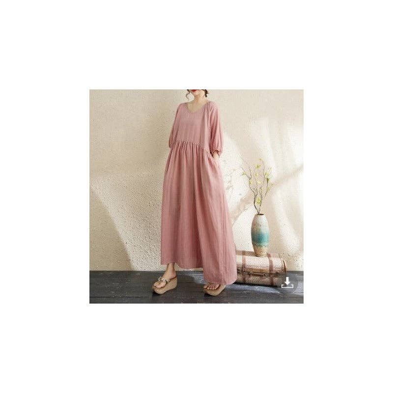 kycozy - Wholesale Dress - Women's - Double Gauze Round Neck Lantern Sleeve Loose Dress7