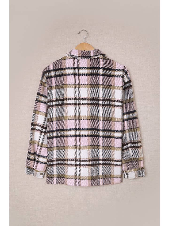 PRETTY BASH - Wholesale Shirt Jacket/Shacket - Women's - Plaid Pocketed Button Front Shacket21