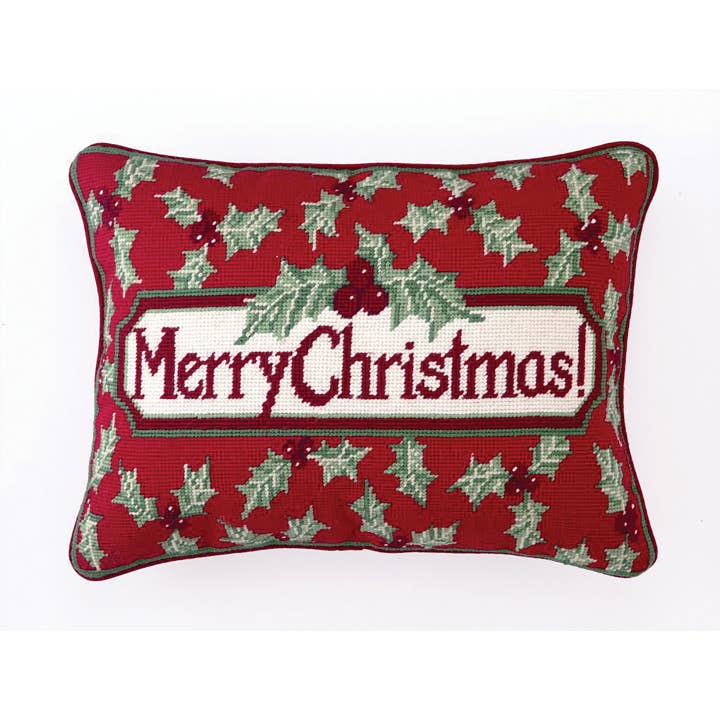 Joyeux Noël Coussin Brodé Holly - Sally Eckman Roberts pour la vente par Peking Handicraft