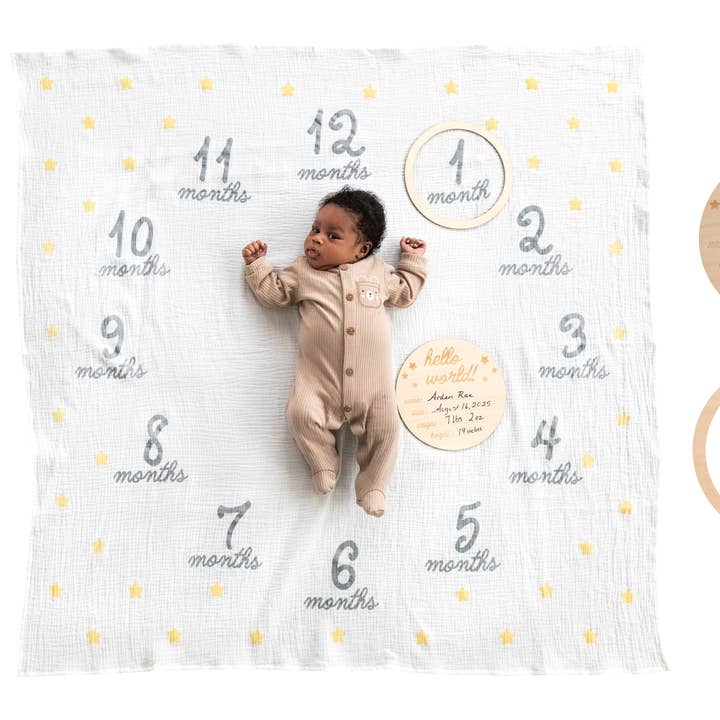 Hello World Milestone Blanket & Prop and other Purchase Wholesale tlc nursery. Free Returns & Net 60 Terms on Faire trending on Faire.