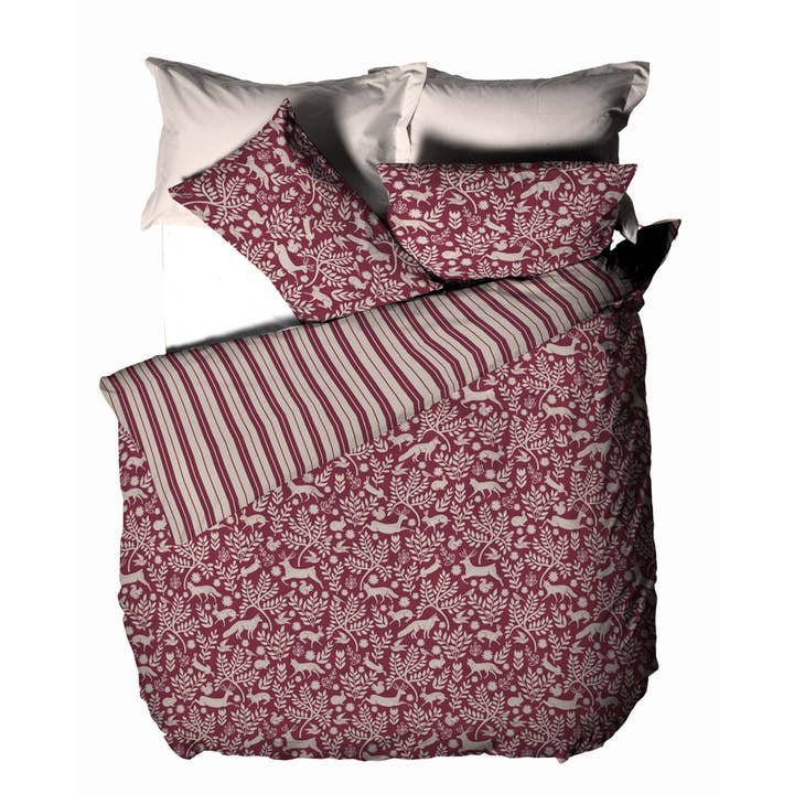 Skandi Woodland Brushed Cotton Duvet Cover Set Wild Berry for wholesale on Faire