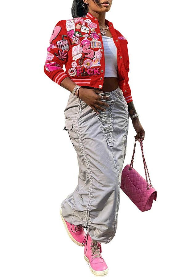 MB Fashion Wholesale - Wholesale Varsity/Baseball Jacket - Women's - MB FASHION PRINTED CASUAL BASEBALL COAT TOP JACKET 3012LY4