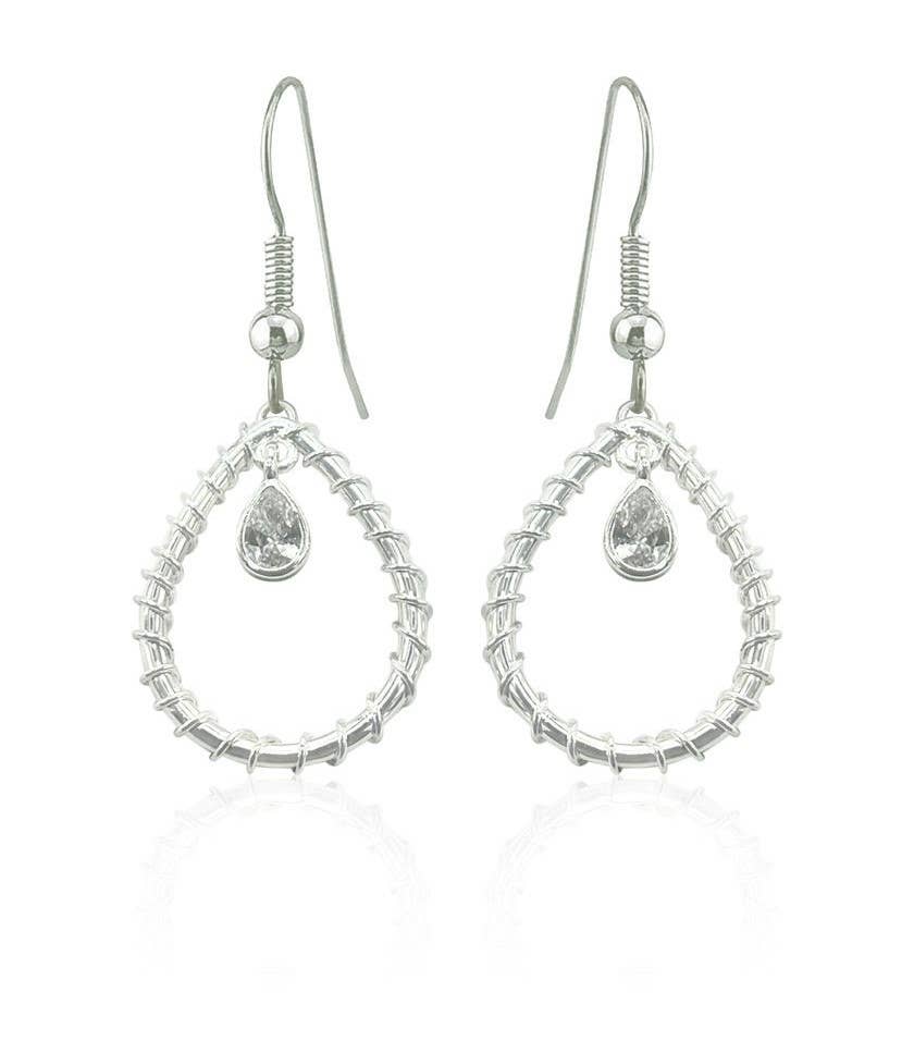 COPPER ARTS INC. - Wholesale Dangle Earrings - EP 17 Oval Wire look tear drop with zirconia stone  earrings0