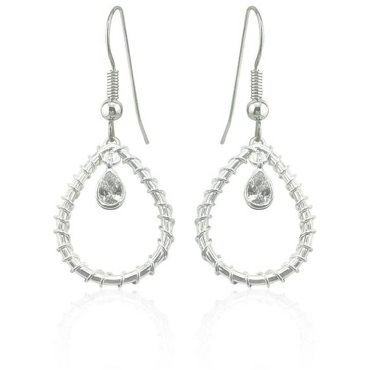 COPPER ARTS INC. - Wholesale Dangle Earrings - EP 17 Oval Wire look tear drop with zirconia stone  earrings0