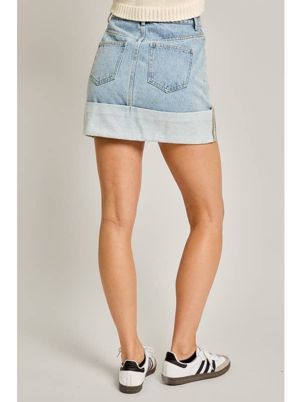 HIGH WAISTED CUFFED DENIM MINI SKIRT for wholesale on Faire2