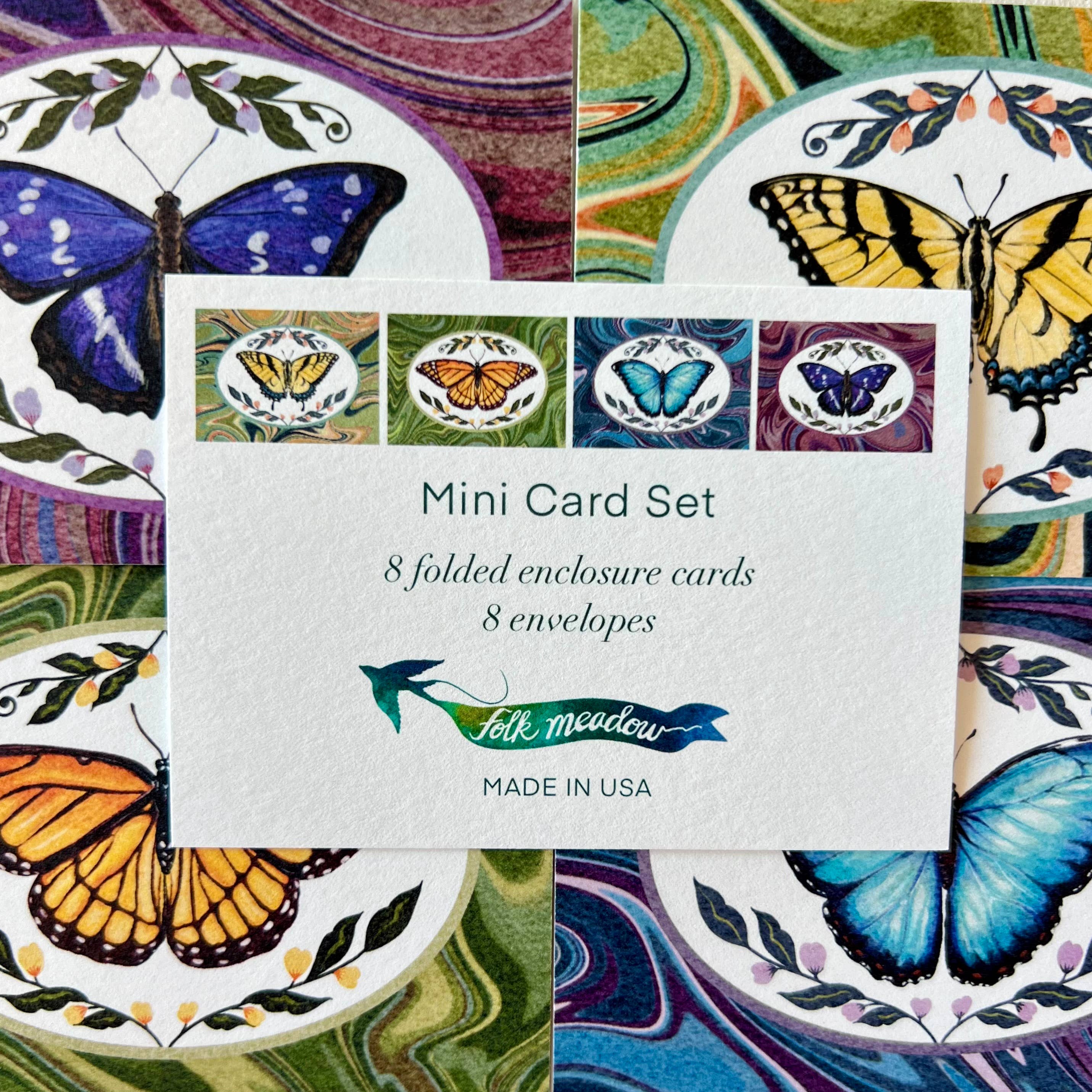 Folk Meadow - Wholesale Stationery/Notecard Set - Pack of 8 Mini Cards and Envelopes : Pack of Pollinators 1