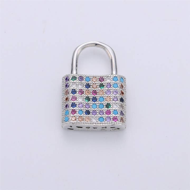 Aim Eternal - Wholesale Individual charm/pendant - 17x12mm Dainty Padlock Lock Charm 18k gold Filled Micro Pave Charm, Colorful Cubic Charm, Silver Lock, Gold Lock Charm for Necklace Earring, K-1521