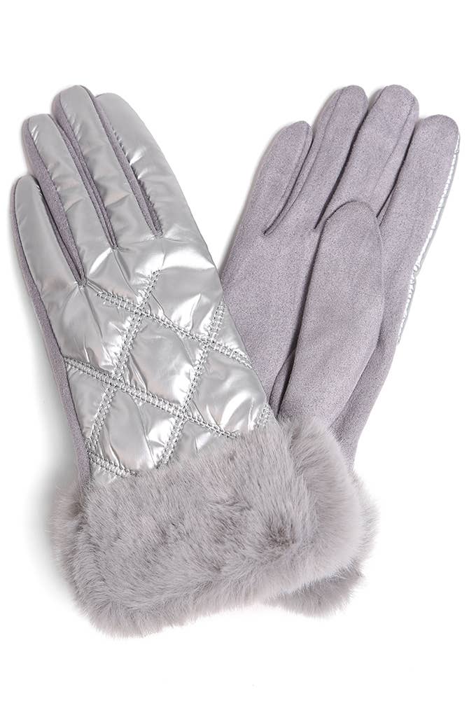 Hana – Engroshandel Handsker - Dame – Skinnende quiltede handsker med imiteret pels manchetter5