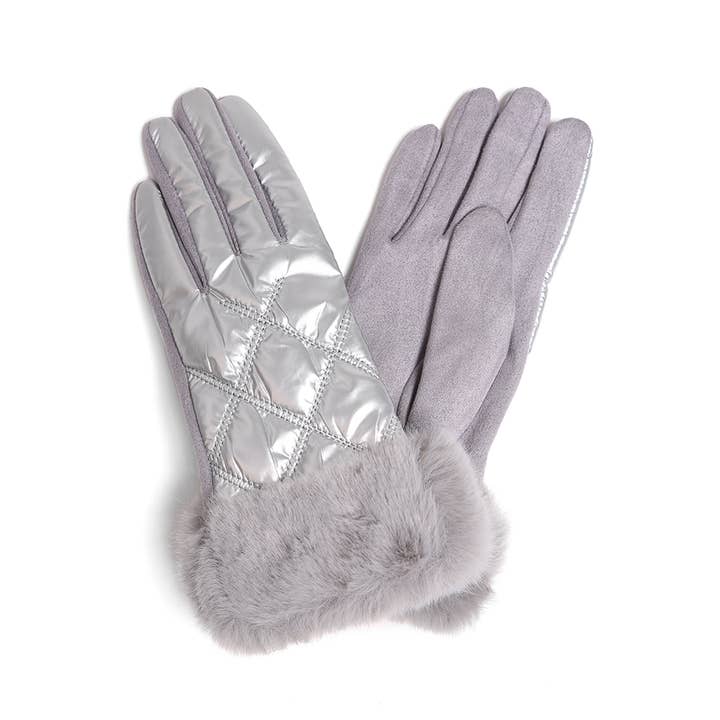 Hana – Engroshandel Handsker - Dame – Skinnende quiltede handsker med imiteret pels manchetter5