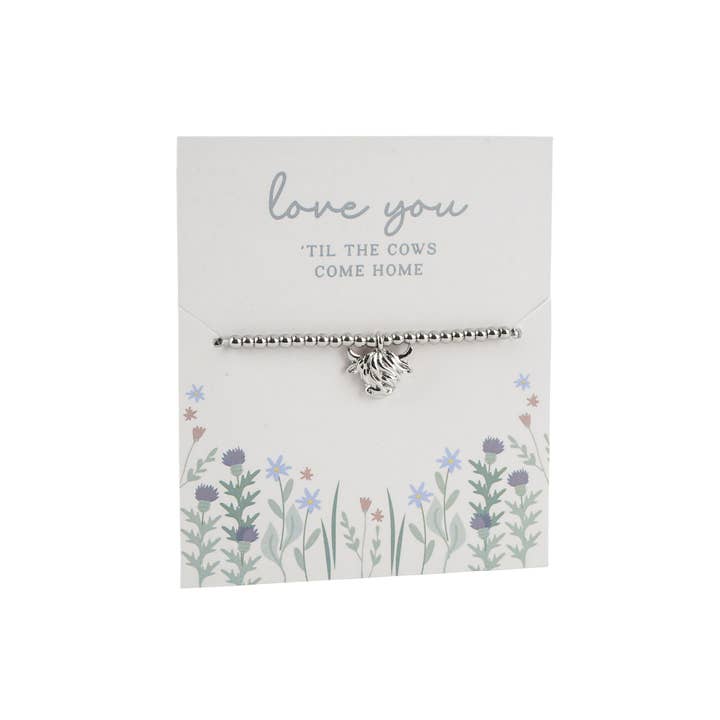 CGB Giftware - Wholesale Charm/dangle bracelet - Bramble Farm Highland Cow Bracelet On Gift Card1