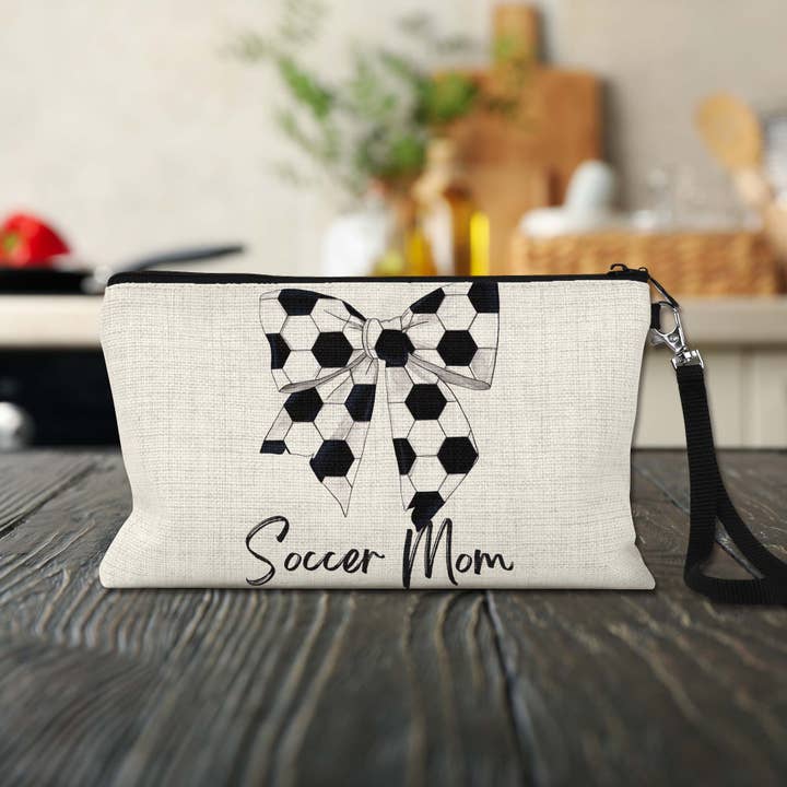 Soccer Mom Wristlet Bag – Canvas Pouch With Zipper And Strap for wholesale by The Painted Pug