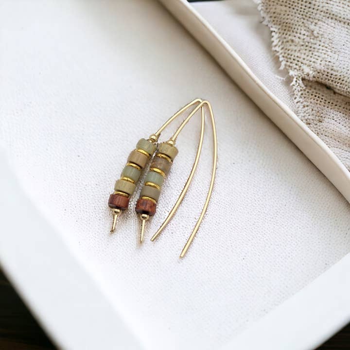 Gold Threader Earrings with Earth Tone Jasper for wholesale by Bijou by SAM