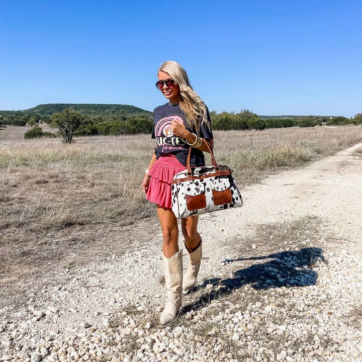 Boho Ranch Shop - Wholesale Weekender Bag - Women's - Weekender Duffle Leather Hair On Cowhide Duffel Travel Bag1