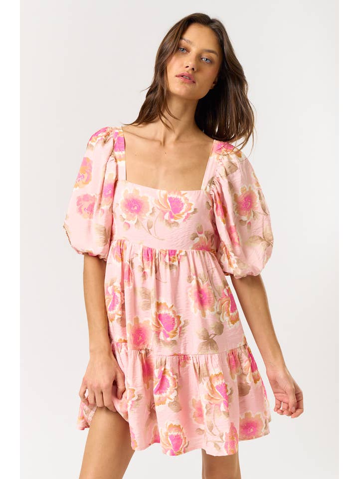 Lalavon - Wholesale Dress - Women's - ILD5068 SQUARE NECK PUFF SLEEVE RUFFLED MINI DRESS