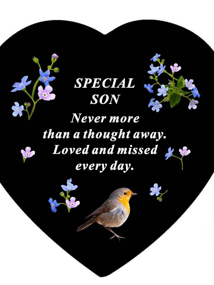 DF20083-H Coração Memorial de Ardósia Preta com Desenho de Pisco-de-peito-ruivo por atacado de David Fischhoff Ltd