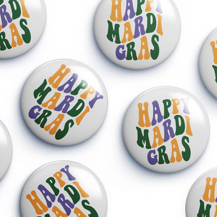 Happy Mardi Gras Button for wholesale by Cute As A Button