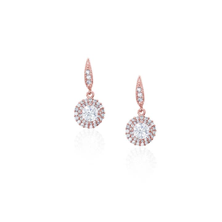 JohnnyB Jewelry - Wholesale Dangle Earrings - BIJOU - Small Dangle Drop Crystal Earrings In Rose Gold2