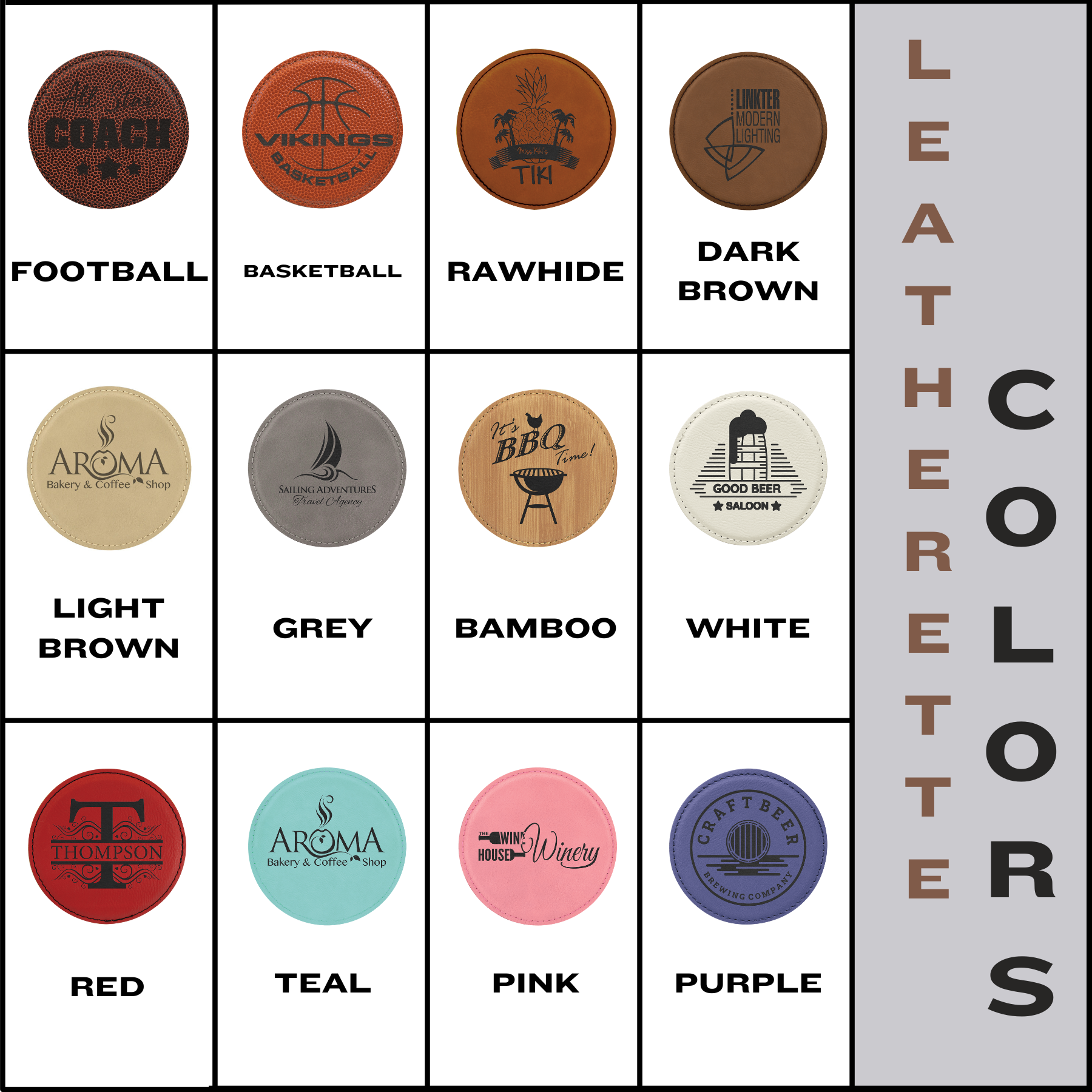 The Rural Home - Wholesale Coasters - Custom Laser Engraved Leatherette Coasters – 4" Round 4