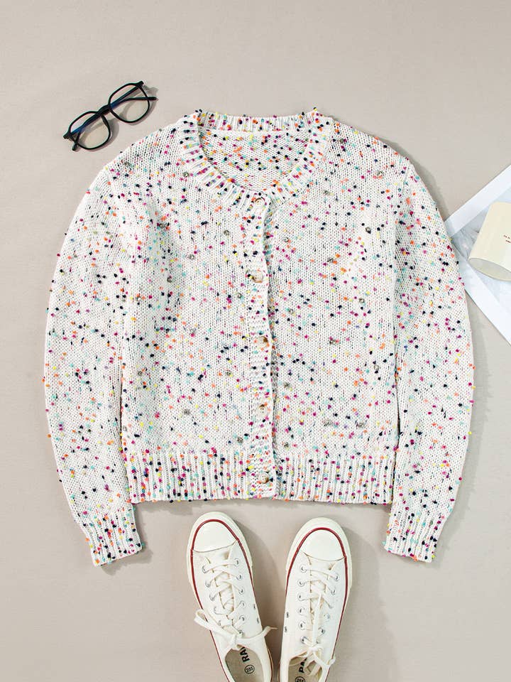FULL TIME PURCHASE - Wholesale Cardigan - Women's - Rhinestone Decor Multicolor Confetti Sweater Cardigan
9