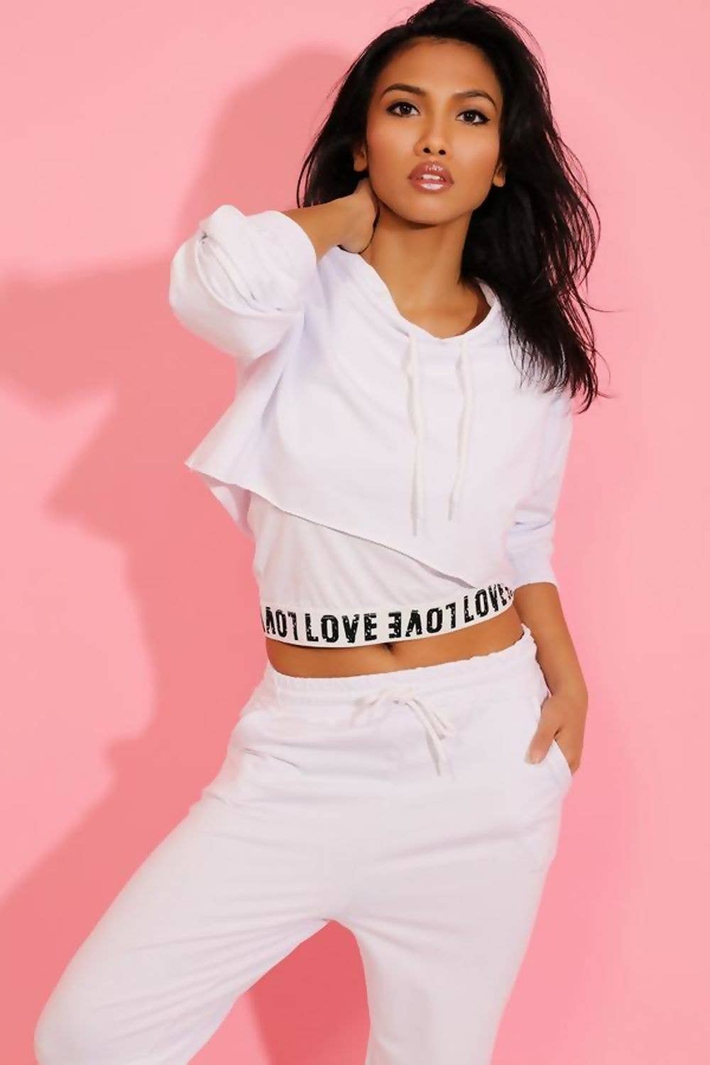 justyouroutfit – wholesale Lounge set – Women's – LOVE TOP CROP HOODIE AND JOGGER 3 PIECE SET0