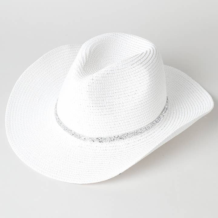 Fashion City - Wholesale Cowboy Hat - Women's - Rhinestone Band Straw Panama Cowboy Hat