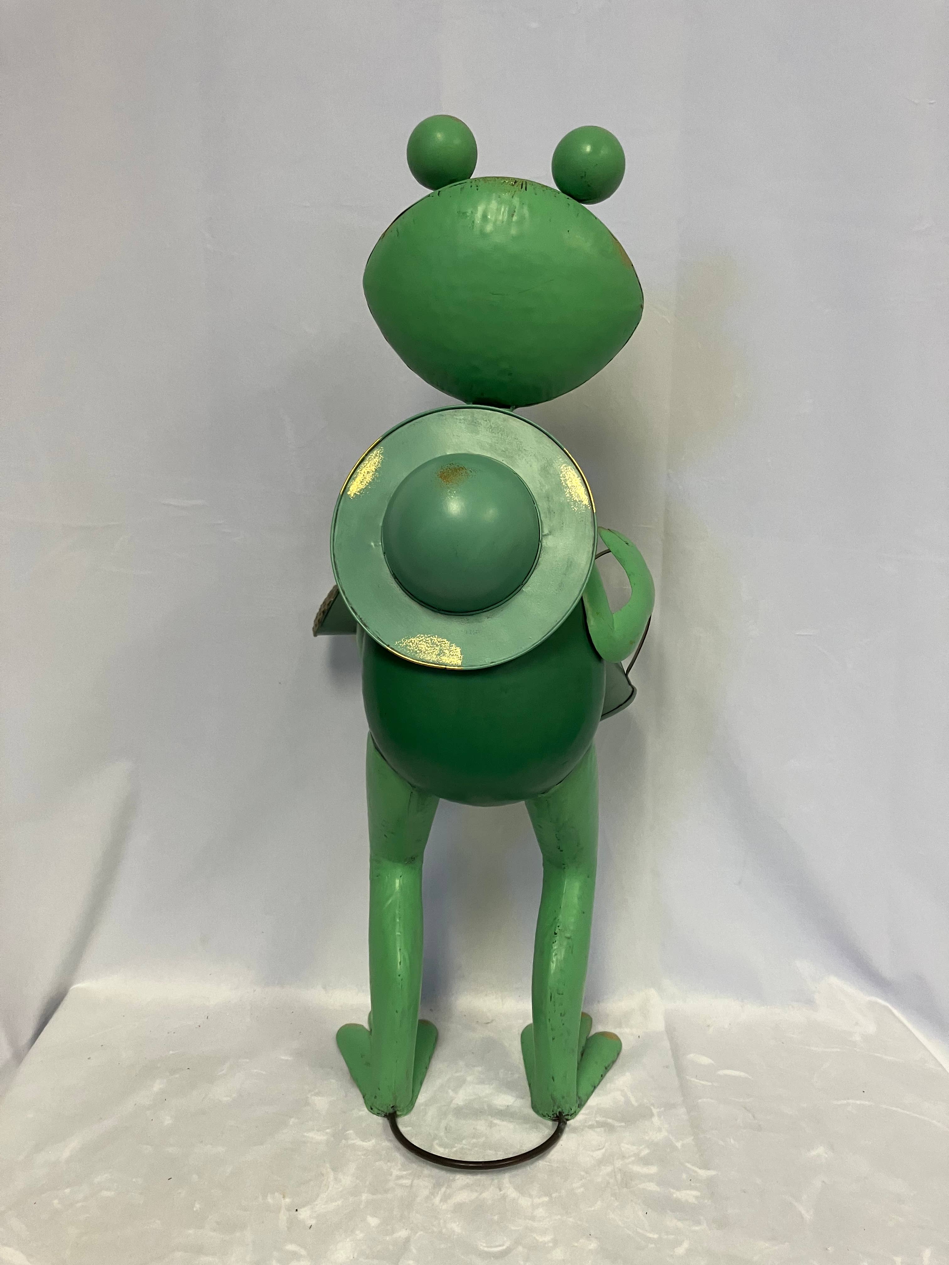 Continental Art Center - Wholesale Outdoor Ornament/Decor - Green Metal Frog Garden Statue Holding Watering Can1