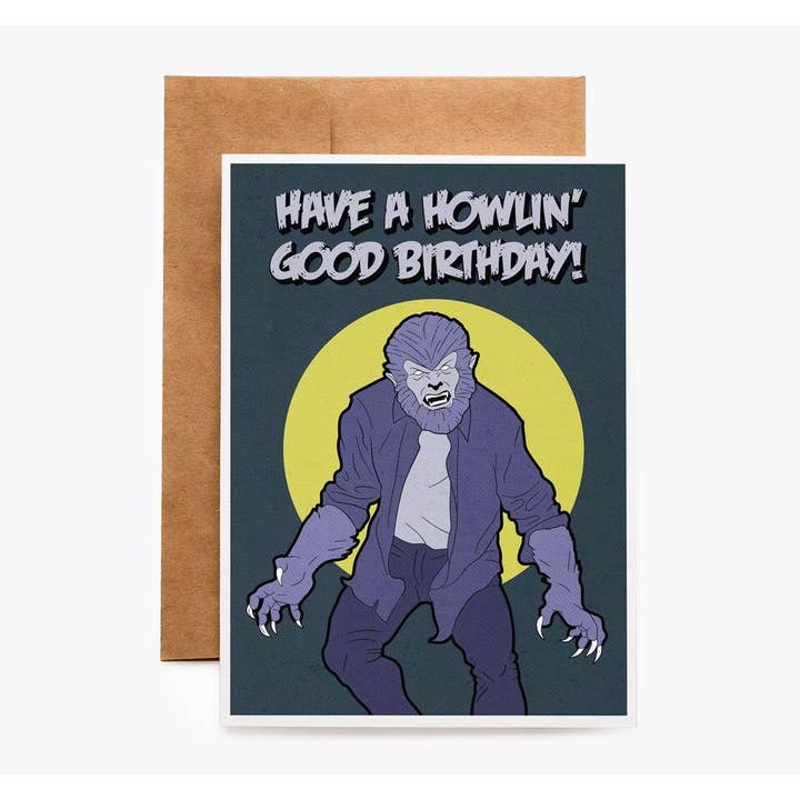 Carte d'anniversaire Wolfman pour la vente par Spooky Cat Press