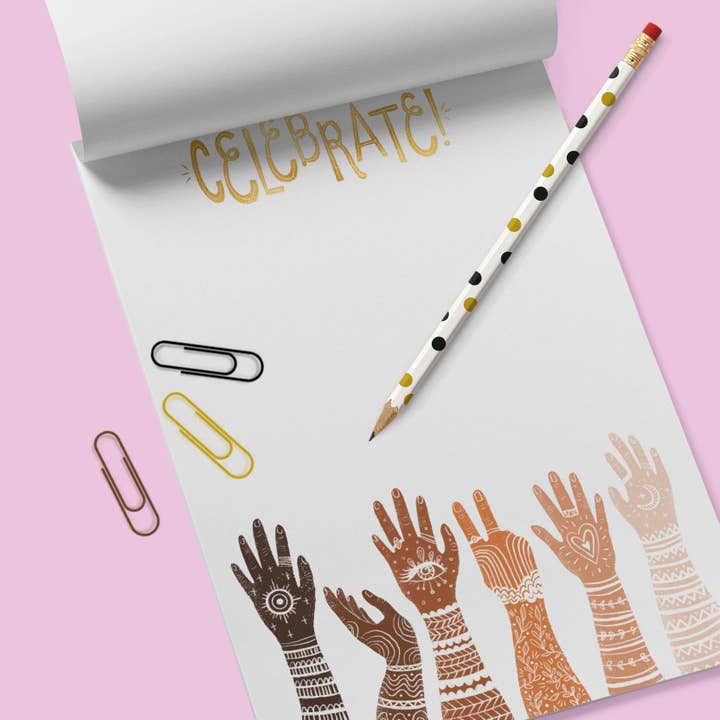 Celebrate Hands by Emiko Rainbow Notepad for wholesale by Keller Design Co.